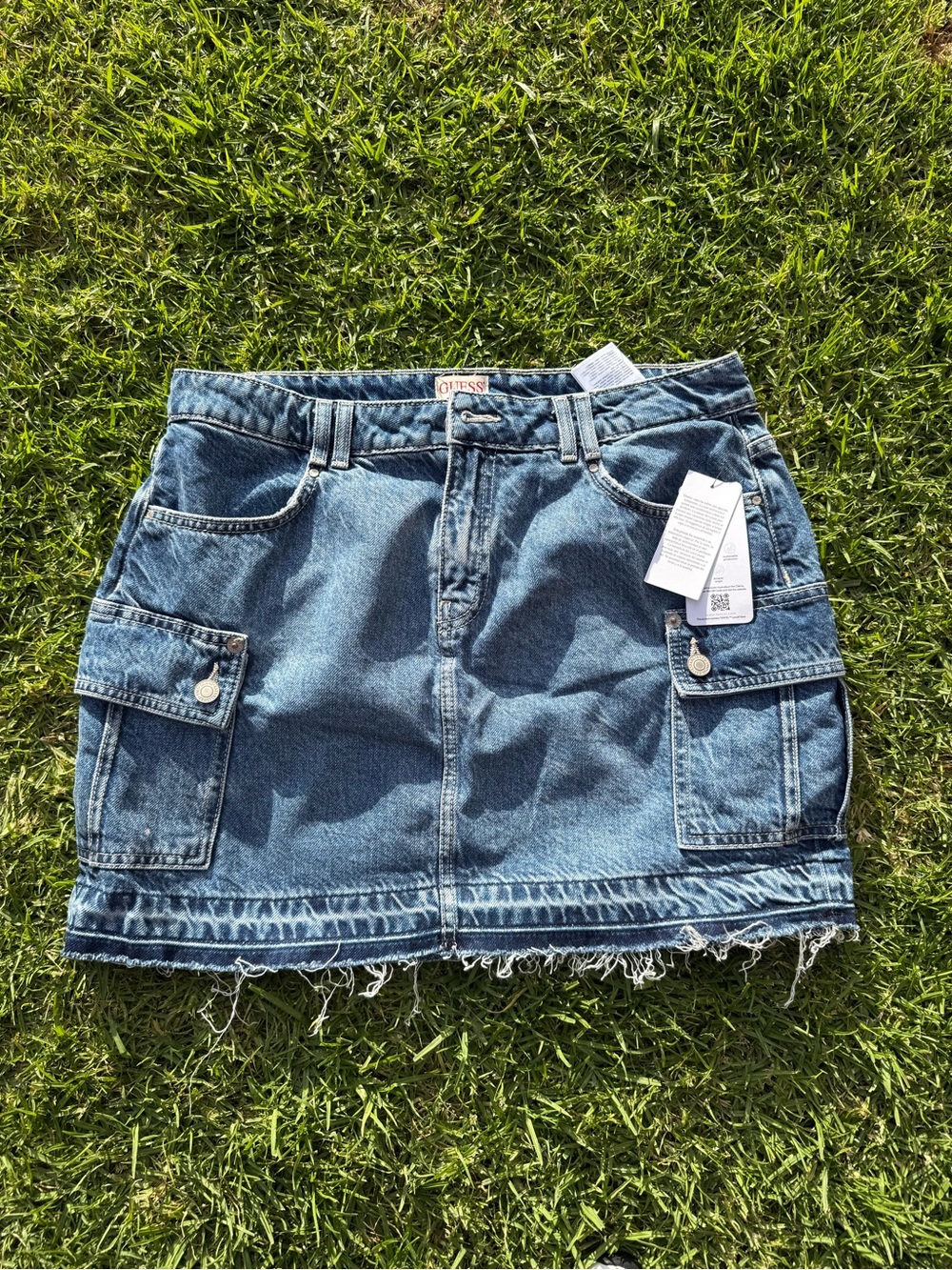 Guess Blue Denim Mini Skirt with Frayed Hem